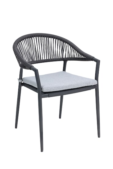 METRO PROFESSIONAL Cadeira empilhável com apoio de braços Asago, incl. almofada, aço/rattan PE/poliéster, cinzento