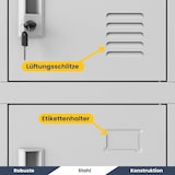 thumbnail of Schließfachschrank Spind BERN - 18 Fächer, Etikettenhalter Lüftungsschlitze | Wertfachschrank Umkleideschrank Metall Kleiderspind, 185x90x40cm Grau