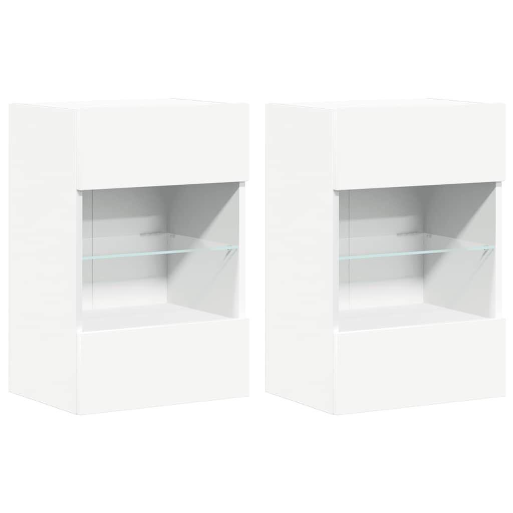 vidaXL TV-Wandschränke mit LED-Leuchten 2 Stk. Weiß 40x30x60,5 cm