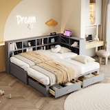 thumbnail of Schlafsofa 90/180 cm aus Massivholz mit ausziehbarem Bett, Stauraum, Steckdose – vielseitiges Design in Grau
