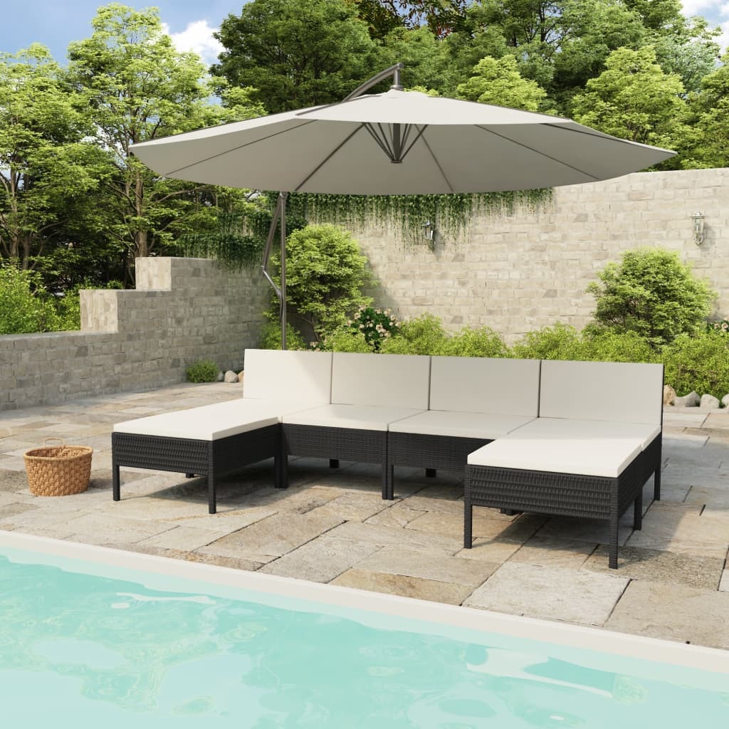 vidaXL 6-tlg. Garten-Lounge-Set mit Auflagen Poly Rattan Schwarz