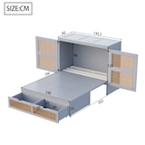 thumbnail of Schrankbett 140x200 cm mit Stauraum – platzsparendes Klappbett im modernen Rattan-Design, grau, ideal für kleine Räume
