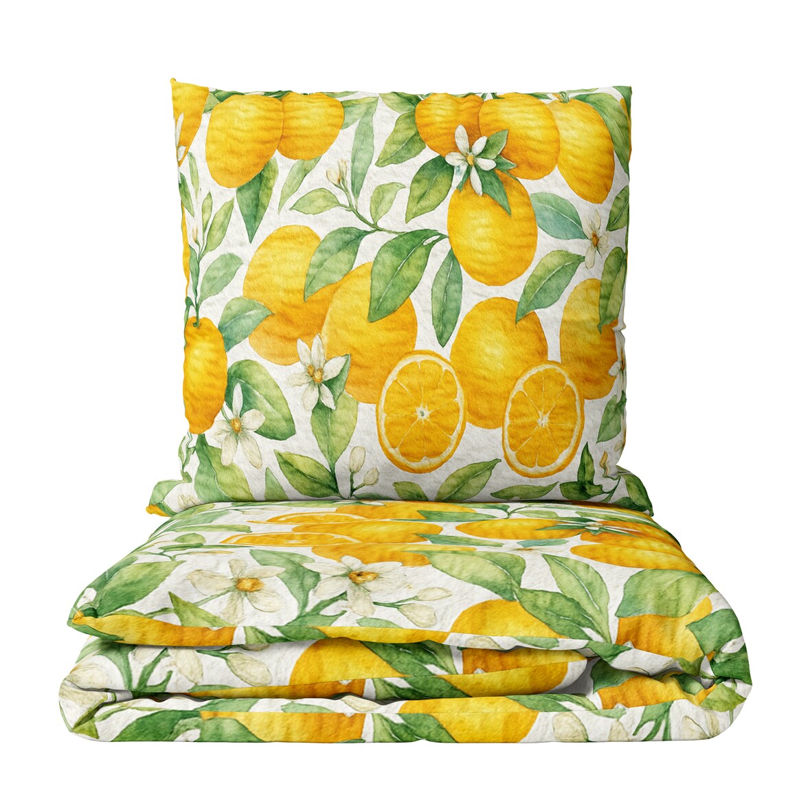 Seersucker Bettwäsche Baumwolle 135x200 cm Weiß Orange Grün Orangen Design Mediterran mit Reißverschluss