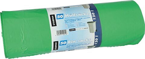 50 Müllsäcke, LDPE 120 l 110 cm x 70 cm grün