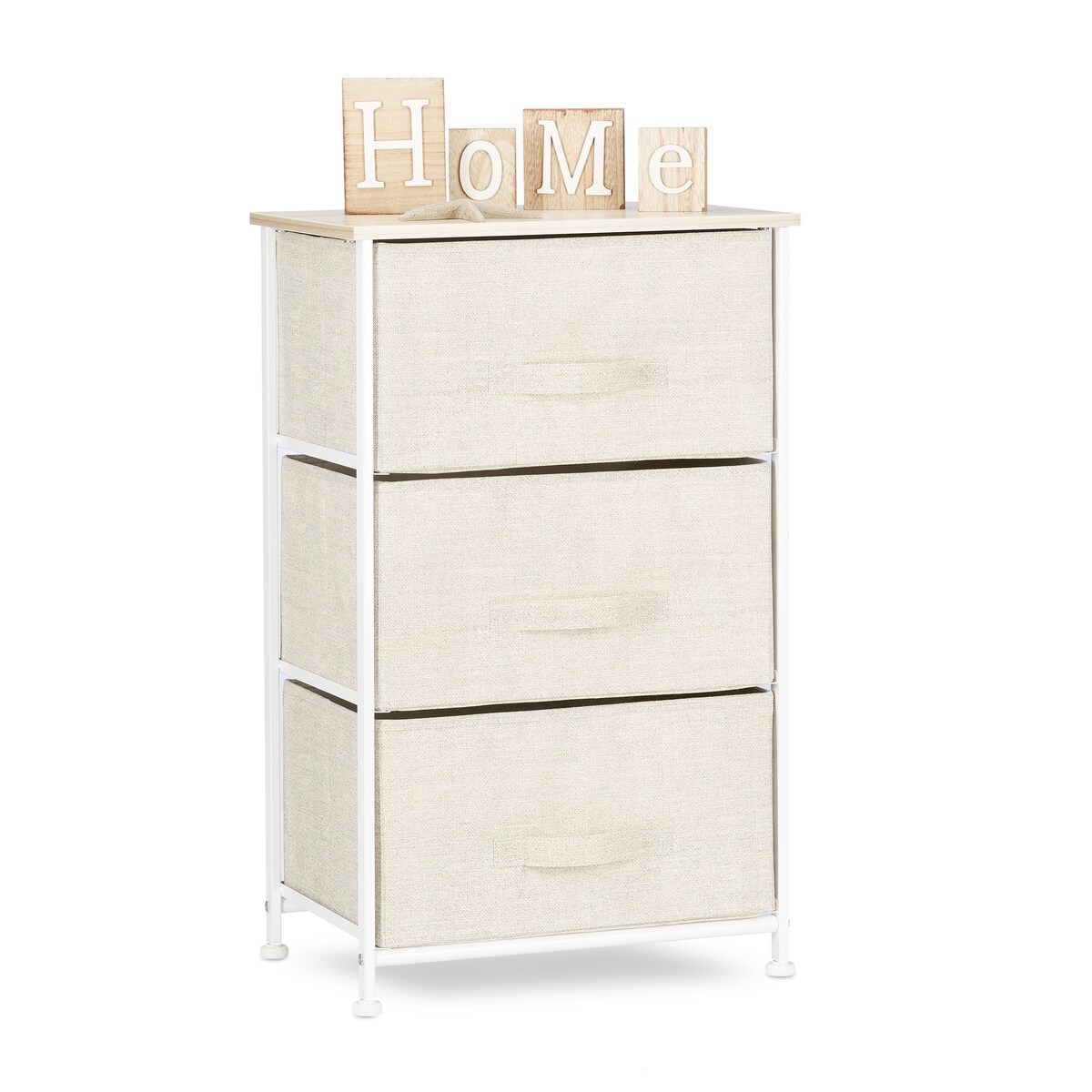 Relaxdays Regalsystem, 3 Stoff-Schubladen, universale Schubladenbox, Metall und Holz, HxBxT: 73 x 45 x 30 cm, beige