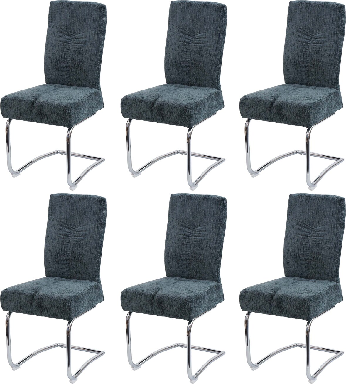 6er-Set Esszimmerstuhl HWC-G56, Küchenstuhl Freischwinger Stuhl Lehnstuhl, Metall Stoff/Textil Chenille ~ blau-grün