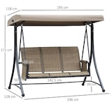 thumbnail of Hollywoodschaukel 196x128x172 cm 3 Sitzer mit verstellbarem Sonnendach Seitentaschen Braun wetterfest pulverbeschichtet