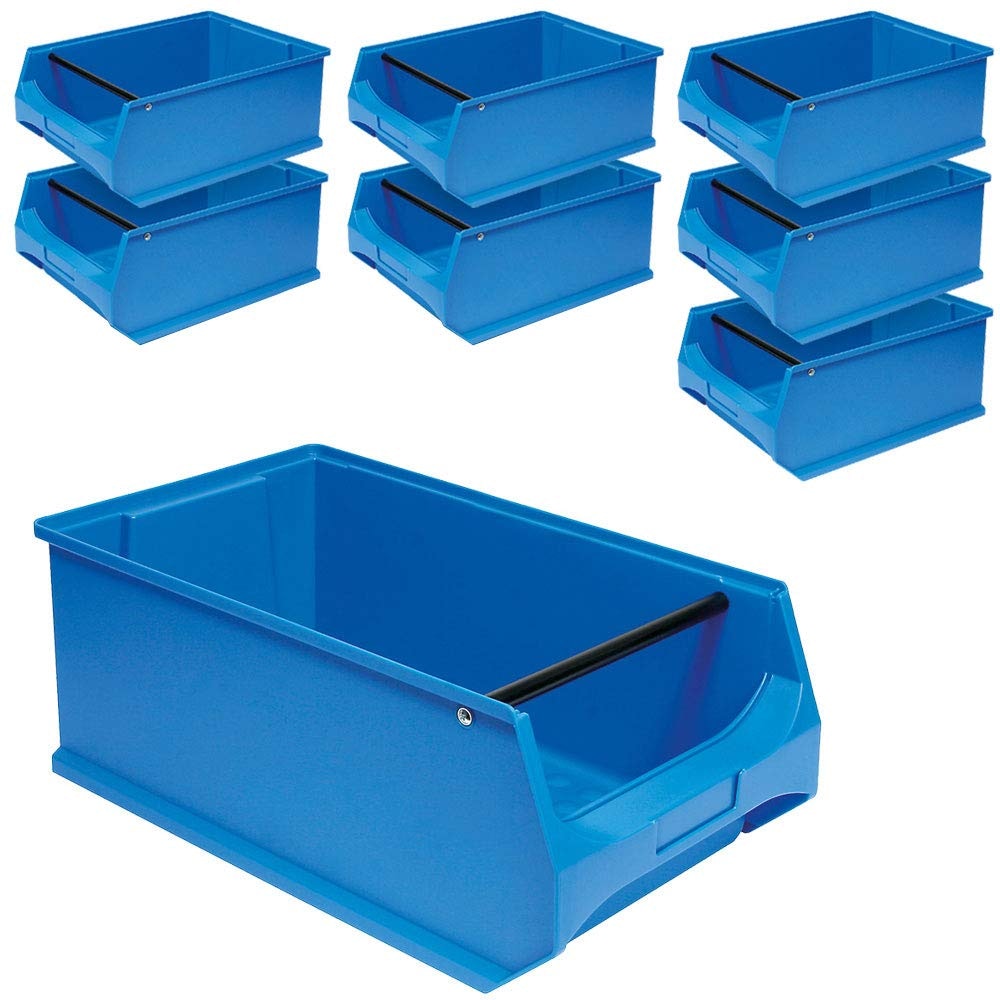 8x Sichtstapelbox"PROFI" mit Griffstange, LxBxH 500 x 300 x 200 mm, Inhalt: 21 Liter, blau