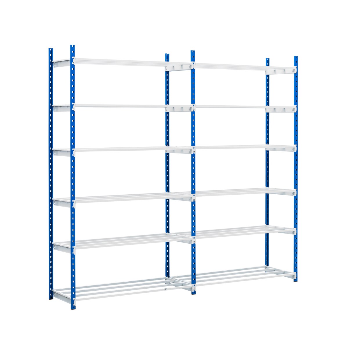 PROREGAL Fachbodenregal MAXIMUS | Grundregal | HxBxT 220x100x68cm | 7 Ebenen | offener Fachboden | Fachlast 182kg | Lichtblau/Lichtgrau