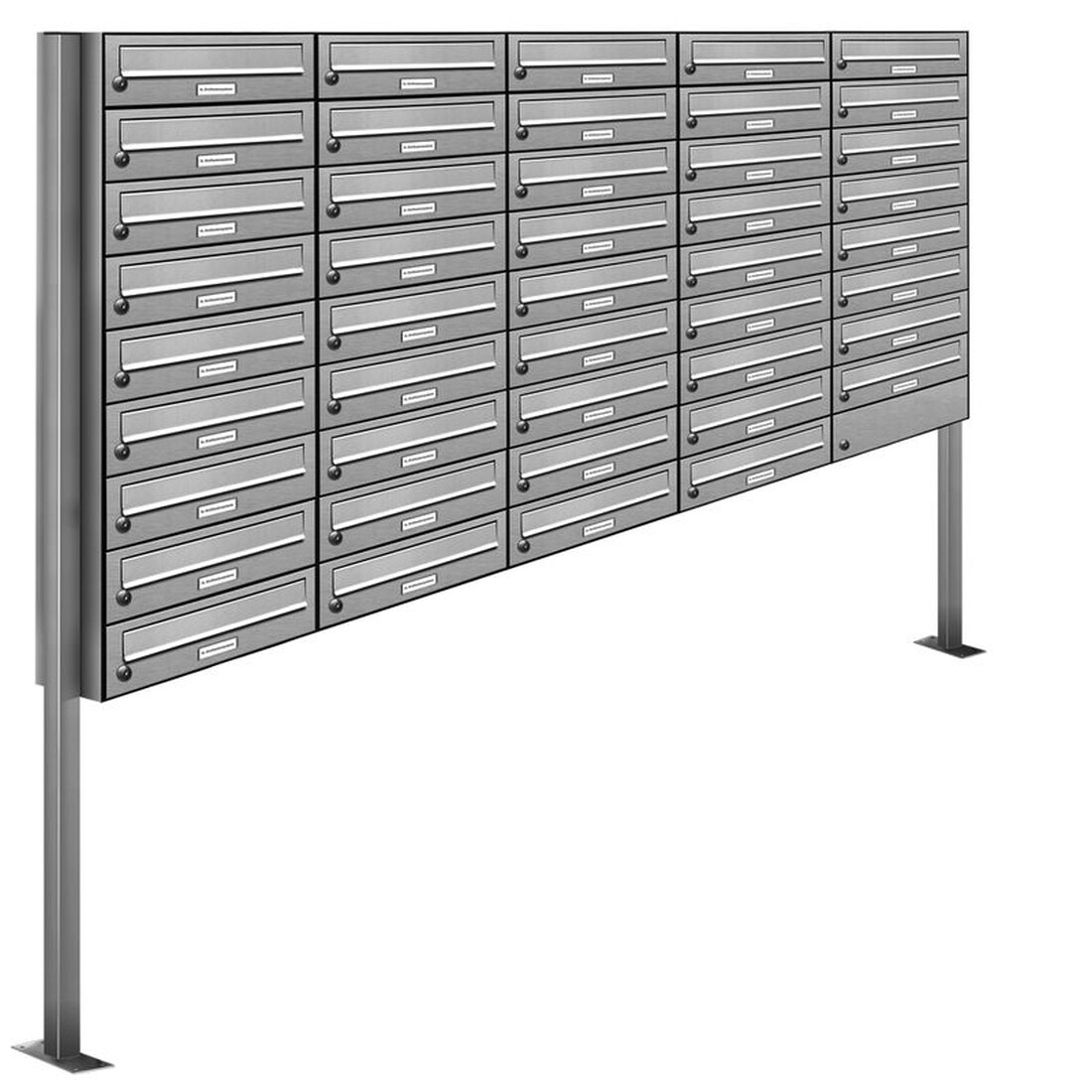 AL Briefkastensysteme 44 Fächer Premium Edelstahl Stand Briefkasten Anlage für Post A4 modern, robust, wetterfest, Artikelnummer: 132V44S5