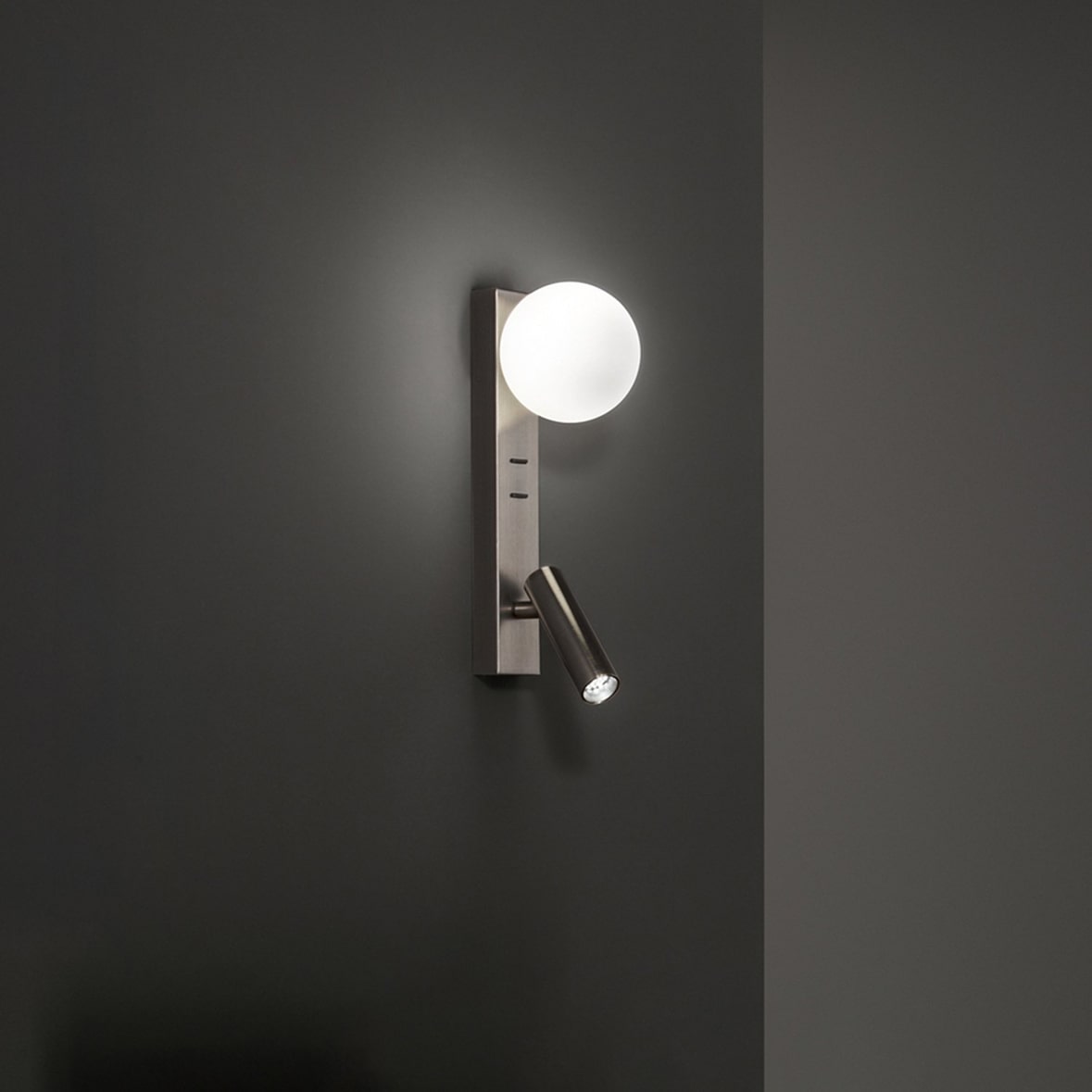 Fog - Nachttisch-Wandleuchte mit USB und USB-C, 3 W LED + G9, weiße Kugel, 3000 K, verstellbarer Körper, Glasdiffusor - Perenz - Grau