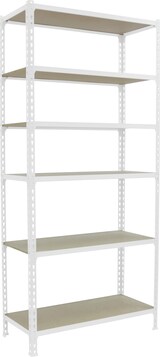 thumbnail of SimonRack Estantería Metálica, 2500x1000x400 mm, 6 Alturas, Bandeja Madera, 150 kg de Punto Flexión, Blanco/Madera - Maderclick
