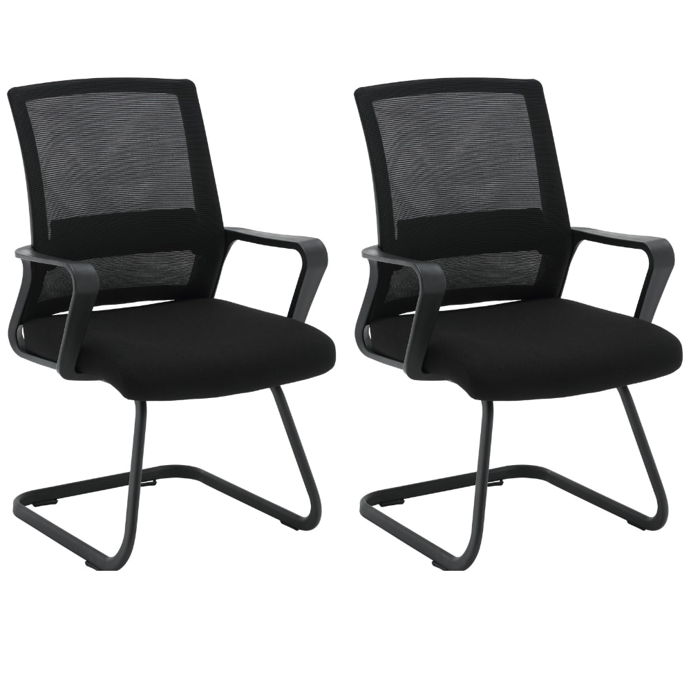 Sedie Visitatore Set x2 con Braccioli per Riunione Sala d'Attesa in Tessuto Nero Poltrone Ufficio 59x49x91 cm