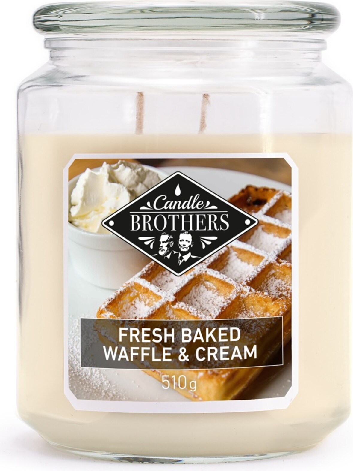 Duftkerze Candle Brothers Fresh Baked Waffle & Cream, Kerze im Glas, 2 Dochte, 510g, 100h Brenndauer, Aromakerze, creme