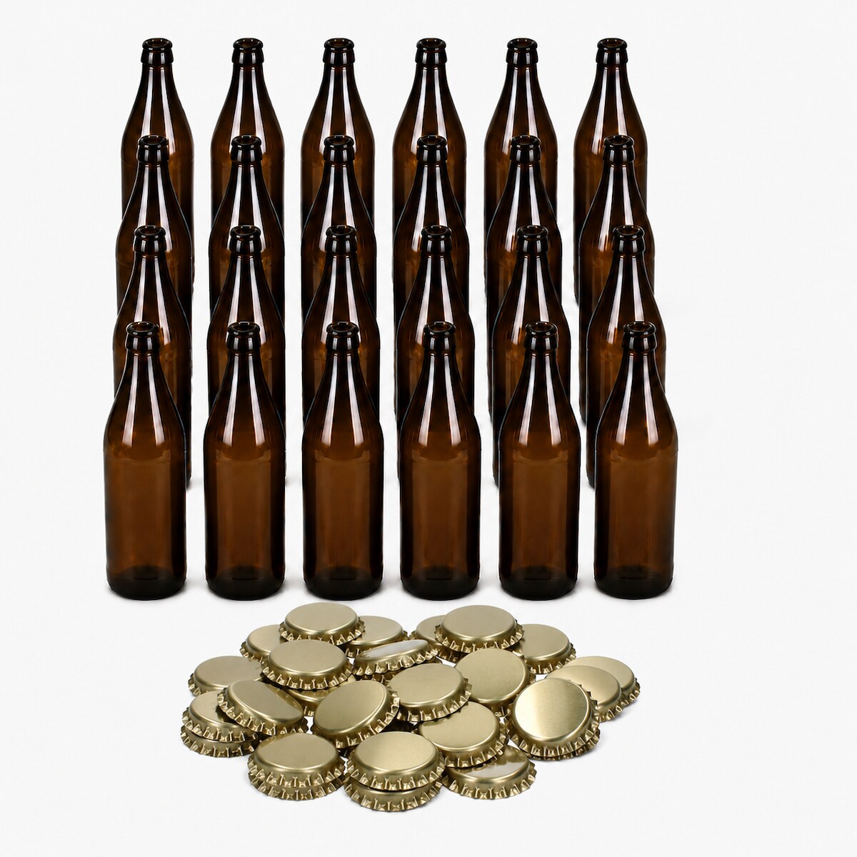24er Set Bierflaschen Braun 0,5L mit 30 Kronkorken Gold Abfüllflaschen Limo