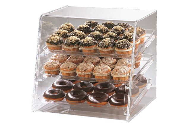 A.G.L. Donut-Präsenter aus Acrylglas, aus klarem Polycarbonat, inkl. 3 Stück Auslagetabletts