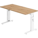 thumbnail of bümö Homeoffice Schreibtisch "O-Serie" höhenverstellbar, Tischplatte 140 x 67,2 cm in Asteiche, Gestell in weiß
