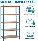 thumbnail of SimonRack Estantería Metálica, 1800x900x400 mm, 5 Alturas, Bandeja Metal, 180 kg de Punto Flexión, Azul/Naranja/Galva - Simonclick
