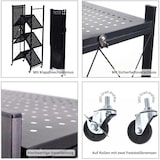 thumbnail of PROREGAL BERLINLODGE KLAP Étagère pliante avec roulettes, 4 étagères/compartiments, Noir, Charge max. 200kg, HxLxP 127x72x34cm