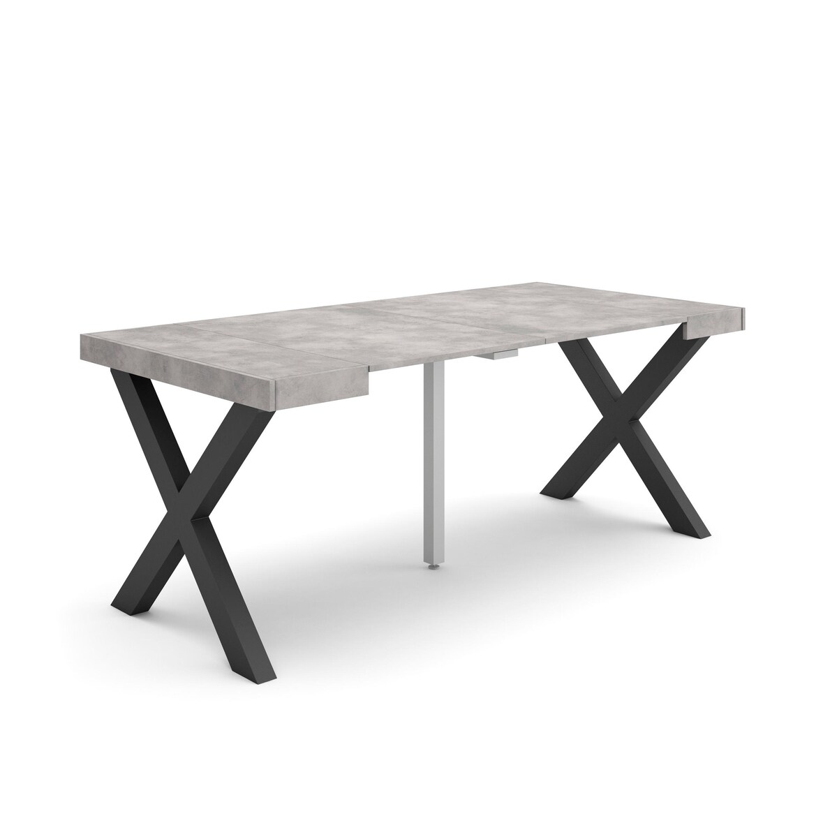 Mesa Consola Extensível, Cozinha, Sala de jantar, 180x90x73cm, Para 8 pessoas, Pés de madeira, Estilo moderno, Cimento _ 233_6