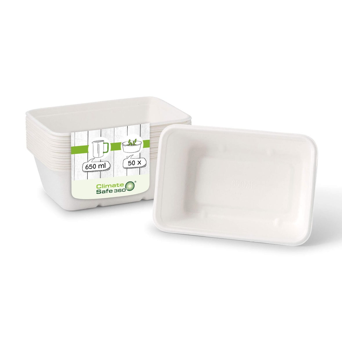 greenbox - Zuckerrohr Schalen 17 x 12 x 6 cm, 650 ml, rechteckig, 50 St.