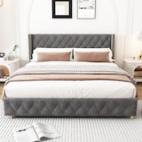 thumbnail of Luxuriöses Samt-Polsterbett 180x200 mit Knopf-Tufting, Nietenverzierungen und verstärkten Bettbeinen Elegantes Design für maximalen Komfort Grau