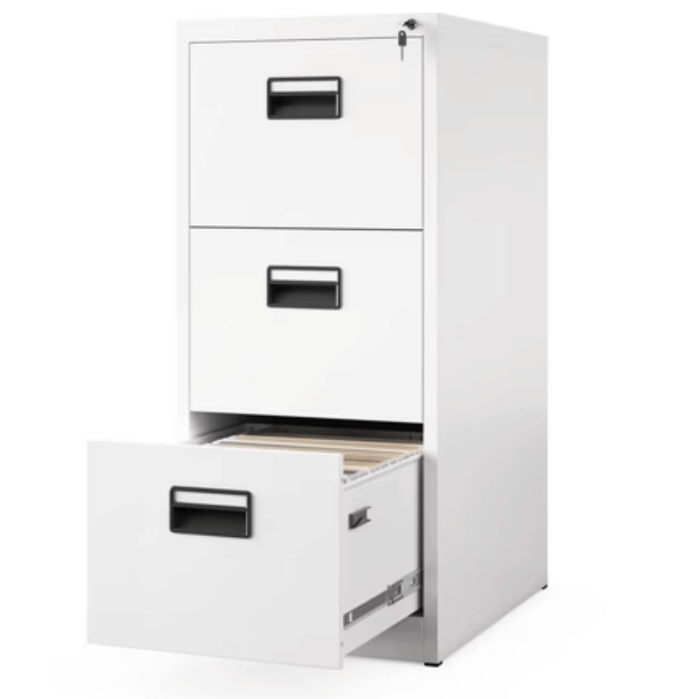 Hängeregisterschrank abschließbar TION - 3 Schubladen mit Schloss | Aktenschrank Büroschrank aus Stahl Metallschrank, 102x46x62cm Weiß