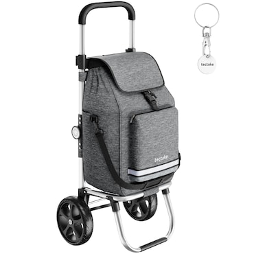 tectake Carro de la compra Shopper 3 en 1 plegable con bolsa térmica compartimentos aluminio gris 41x38.5x88.5-98.5cm 56L