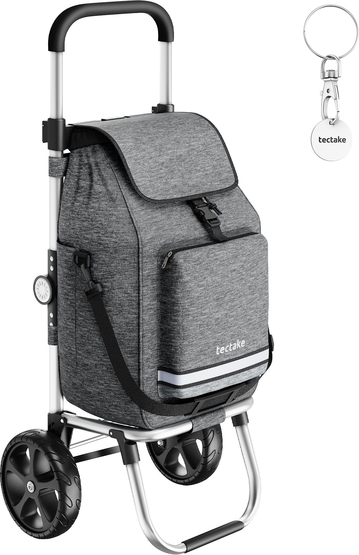 tectake Carro de la compra Shopper 3 en 1 plegable con bolsa térmica compartimentos aluminio gris 41x38.5x88.5-98.5cm 56L