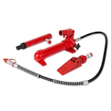 thumbnail of EBERTH hydraulischer Ausbeulsatz 4T mit V-Spreizer, Druckpresse, 7 Druckstücken, 3 Verlängerungen, Pumpe, Schlauch & Koffer