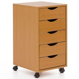 thumbnail of Rollcontainer WL5.924 33x64x38cm Buche MDF-Holz, Schreibtisch-Container Rollschrank 5 Schubladen, Moderner Schubladencontainer mit Rollen,