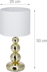 thumbnail of Relaxdays Tischlampe Gold, runder Lampenschirm, originelles Design, E27, Nachttischlampe, HxD: 50 x 25 cm, weiß/gold