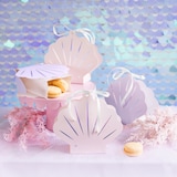 thumbnail of Geschenkbox Muschel 16x17x5cm mit Schleife 4er Set Geschenkschachtel Geschenke Gastgeschenke Mitgebsel Geschenkverpackung Schachtel klein
