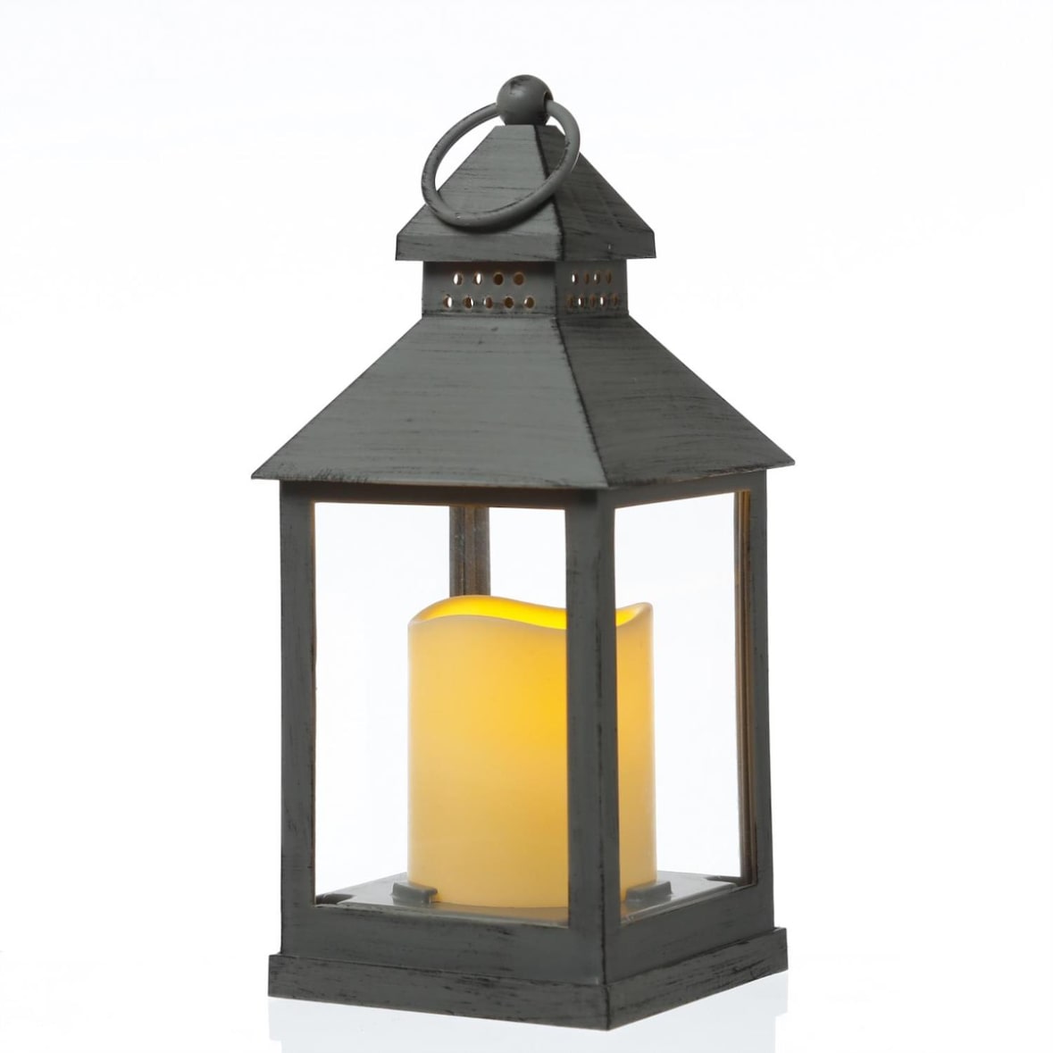 LED Laterne mit Kerze Windlicht flackernd H: 23cm Batteriebetrieb grau