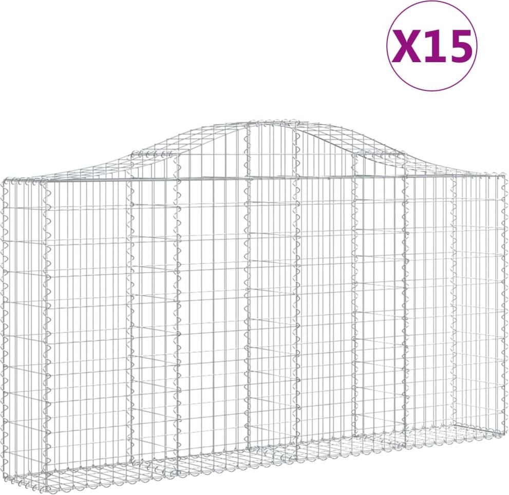 vidaXL Gabionen mit Hochbogen 15Stk. 200x30x100/120cm Verzinktes Eisen