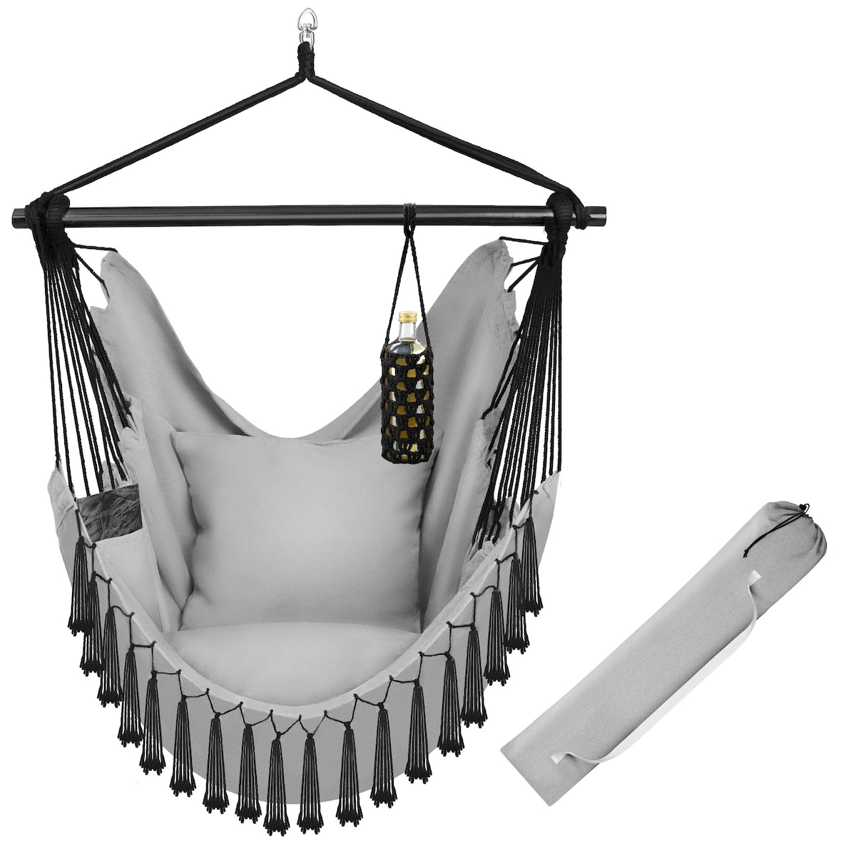 tectake Fauteuil suspendu Malika, style boho, capacité de charge 150 kg - gris - 405079