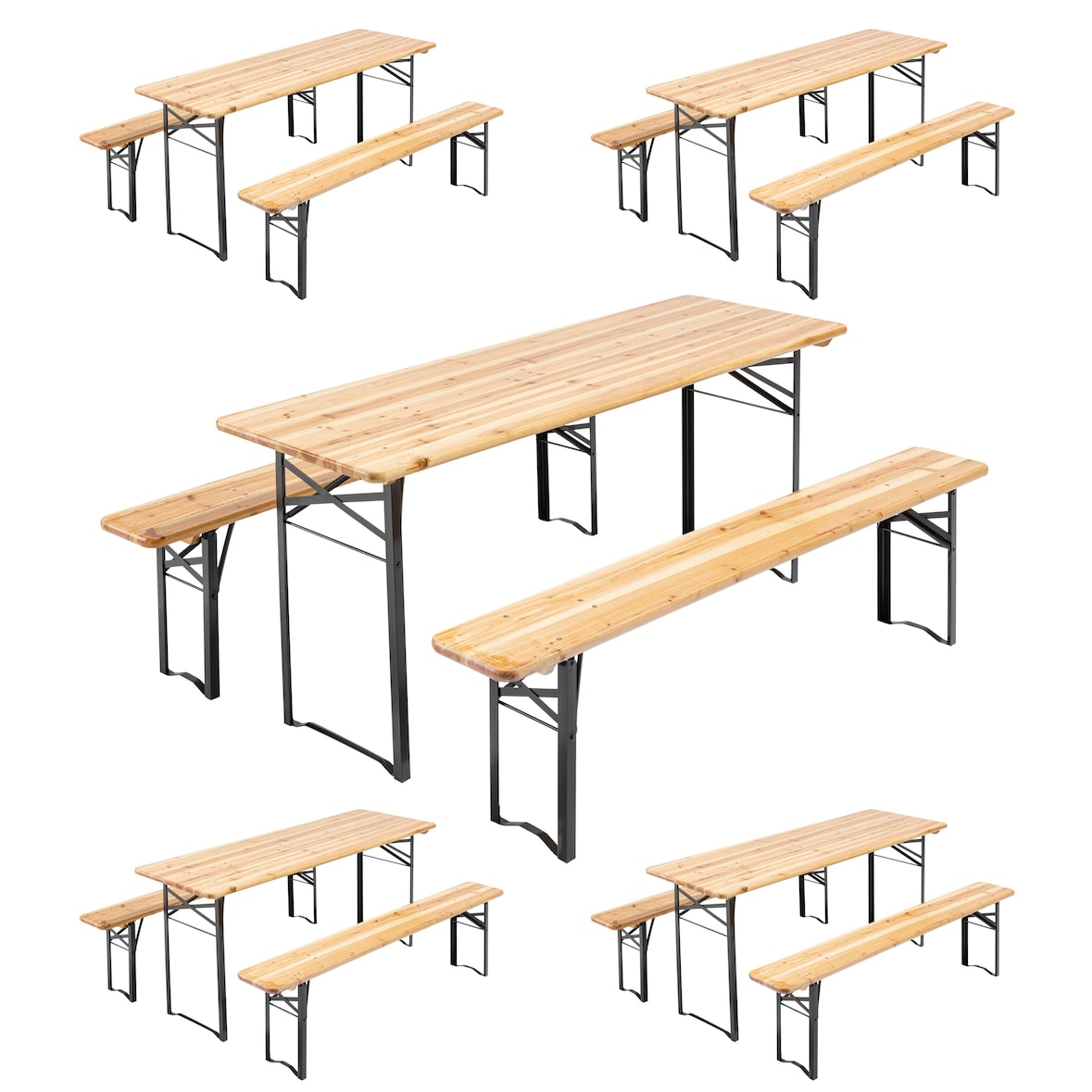 Lot de 5 tables et bancs brasserie pique-nique en bois 8 places - Oviala