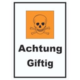 thumbnail of Schild Gefahrensymbol Achtung giftig Totenkopf hochkant A1 Rückseite selbstklebend