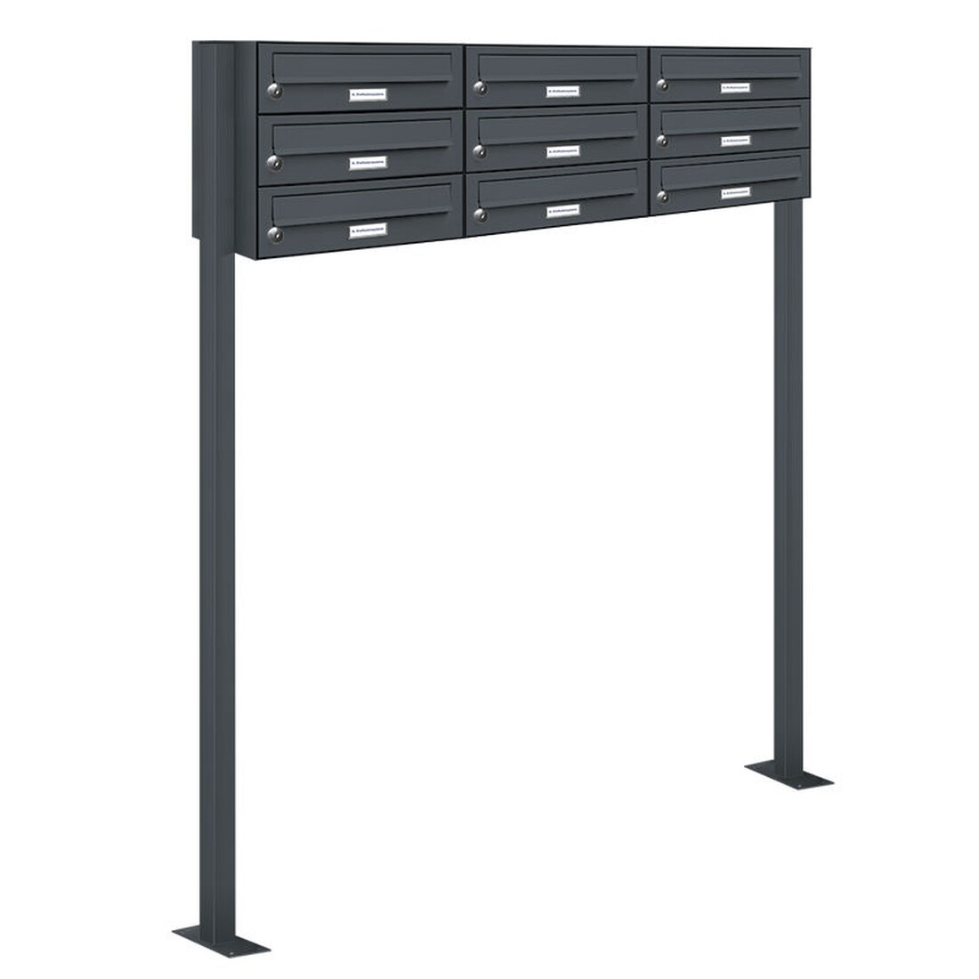 AL Briefkastensysteme 9 Fächer Premium Stand Briefkasten Anlage in RAL 7016 Anthrazit Grau, Post A4, robust, wetterfest, Artikelnummer: 132P9S3P7016