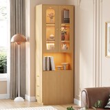 thumbnail of Bücherregal MDF Eichefarben 60 x 40 x 200 cm mit Glasvitrine, LED und 3 seitlichen Schubladen