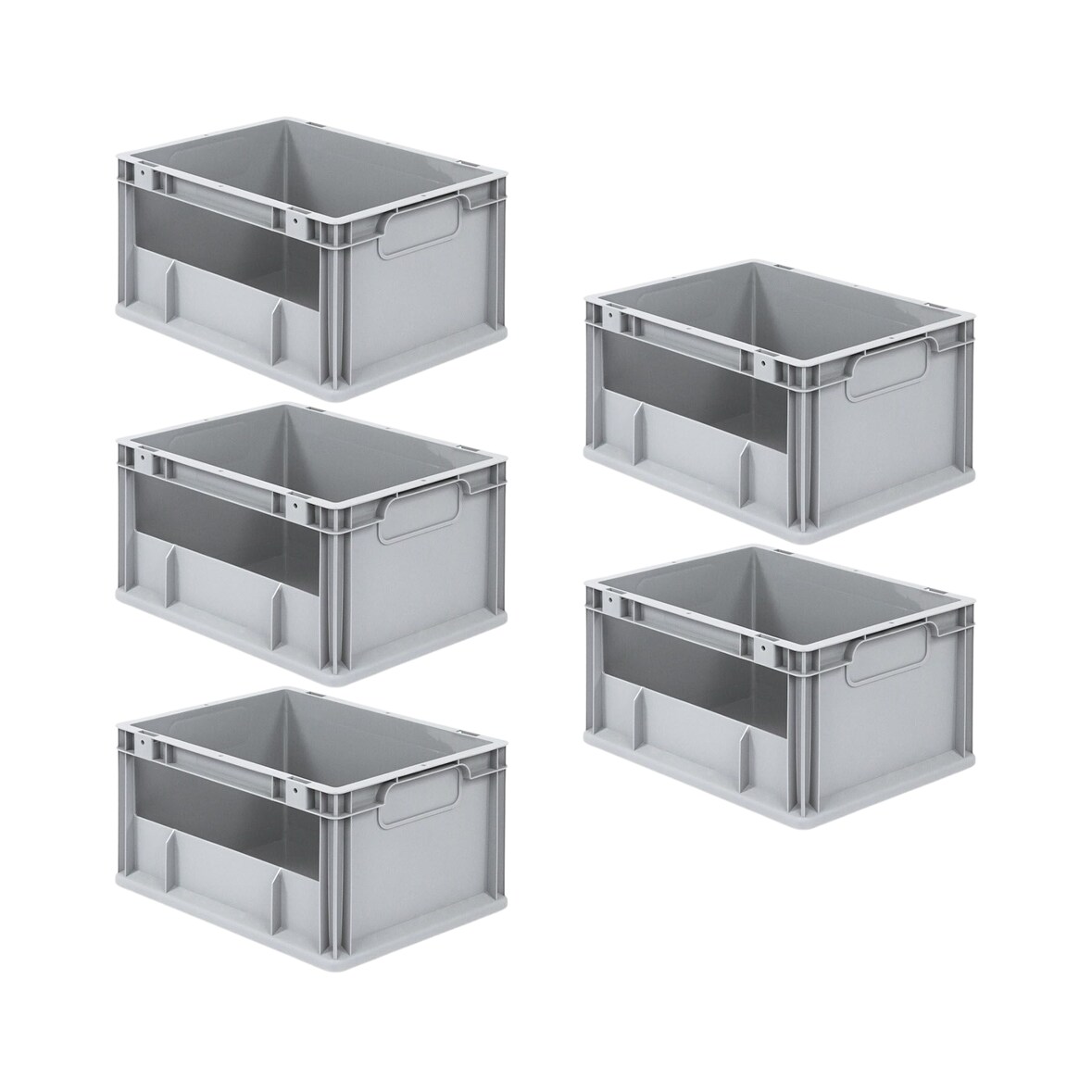 PROREGAL 5x Eurobox NextGen Insight | HxBxT 22x30x40cm | 20 Liter | Seite offen | Eurobehälter, Transportbox, Transportbehälter