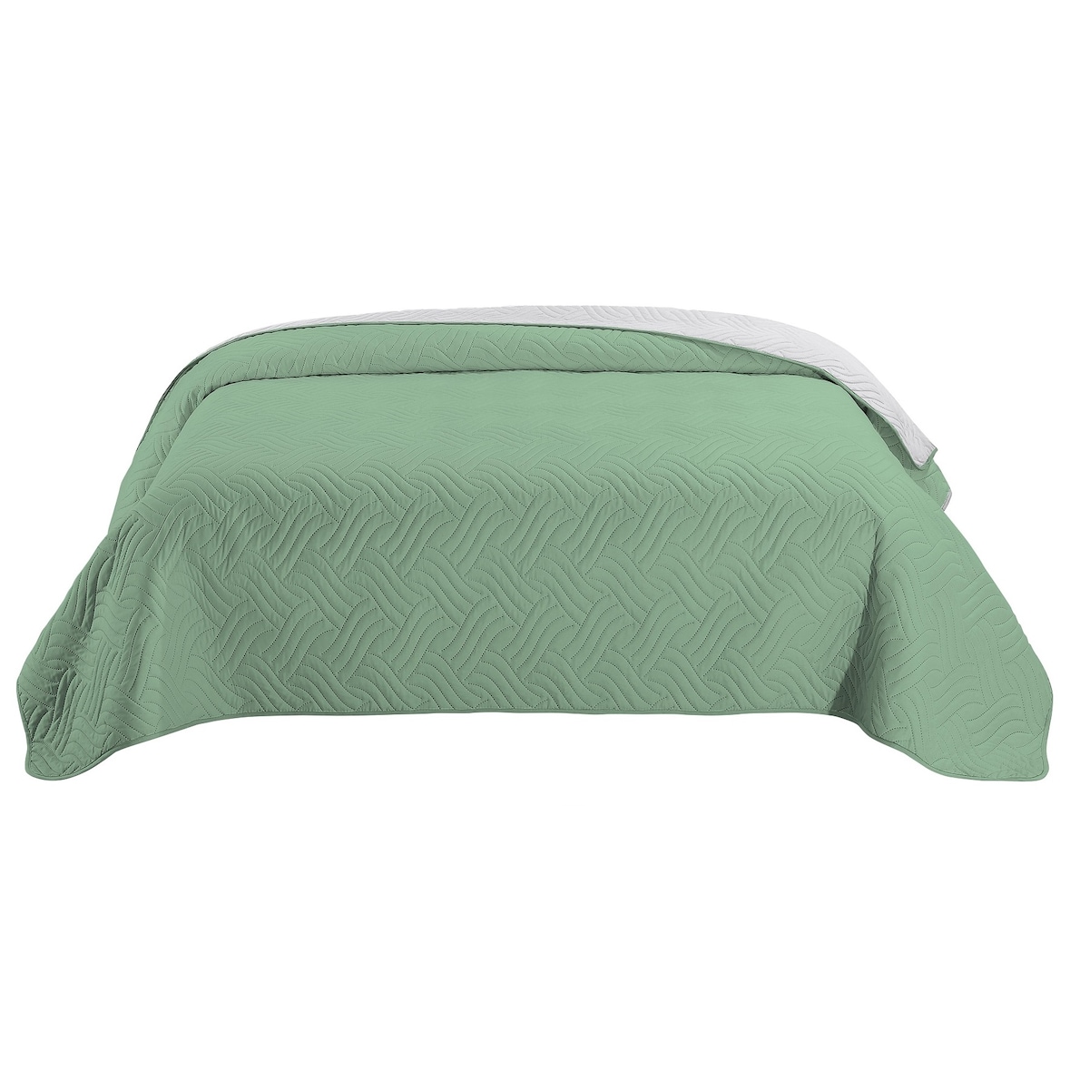 Tagesdecke 220x240 OEKO-TEX - grün hellgrau Microfaser-Bezug wattiert gesteppt Wende-Design XXL Sofa Couch Bett Bettüberwurf