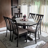 thumbnail of Set van 6 eetkamerstoelen HWC-G46, keukenstoel stoel, stof/textiel massief hout ~ donker frame, donkergrijs