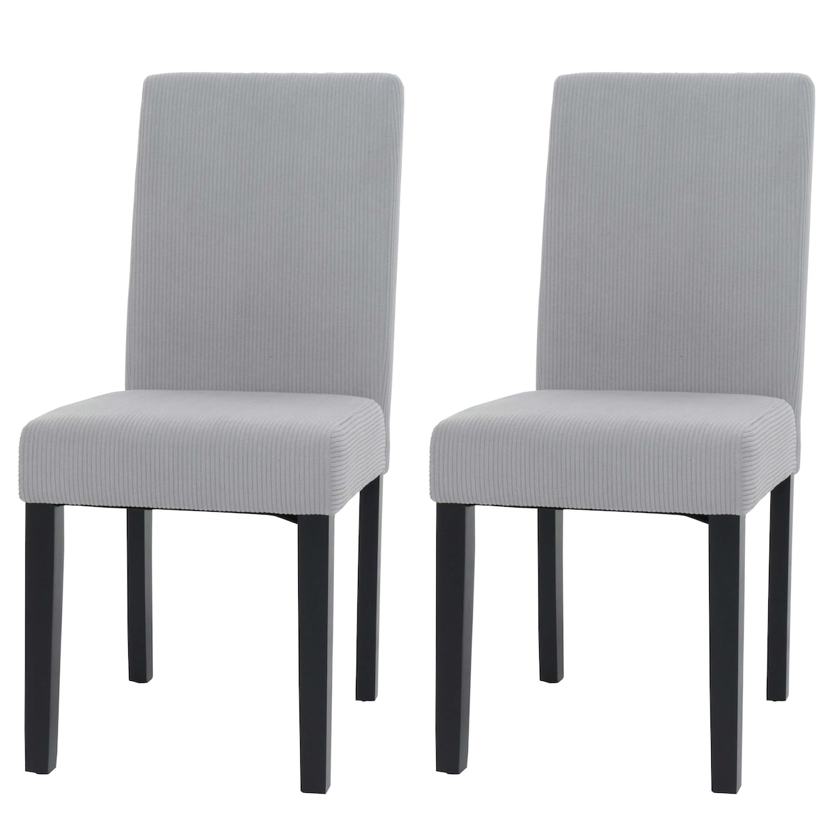 2er-Set Esszimmerstuhl Littau, Stuhl Küchenstuhl Hochlehner, Stoff/Textil Cord Holz ~ hellgrau, dunkle Beine