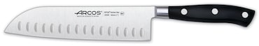 Arcos Cuchillo Santoku Cuchillo Asiático, Hoja de Acero Inoxidable Forjado NITRUM 180 mm, Mango de Polyoxymethylene (POM), Color Negro