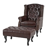 thumbnail of Sessel Relaxsessel Clubsessel Ohrensessel Chesterfield, Kunstleder ~ antik-braun mit Ottomane