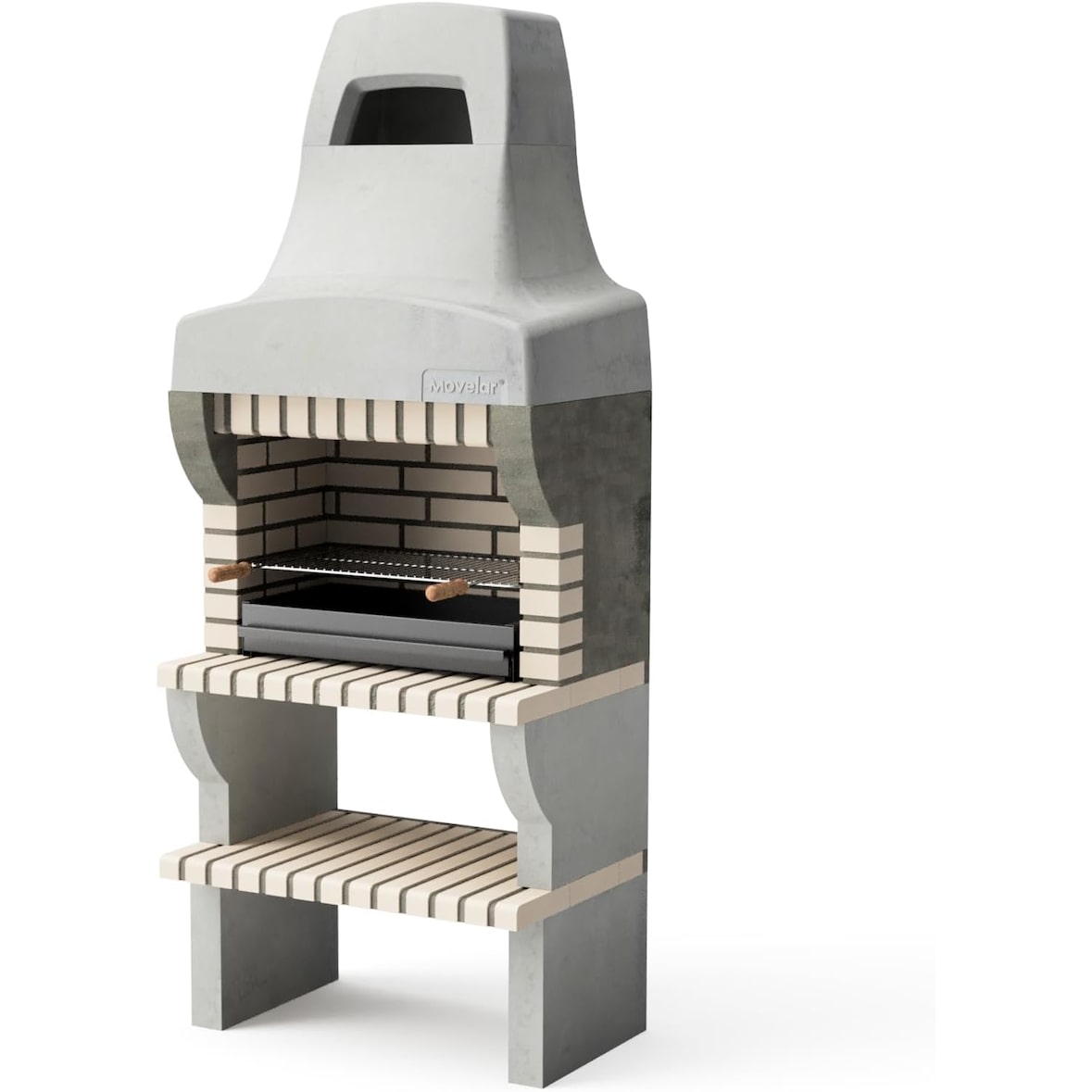 MF - Barbecue Prefabbricato in Muratura per Legna e Carbone Modello Bailen Plus (Grigio Beige - 86,5 x 58 x 220 cm) REF: 8888 - Uso Esterno