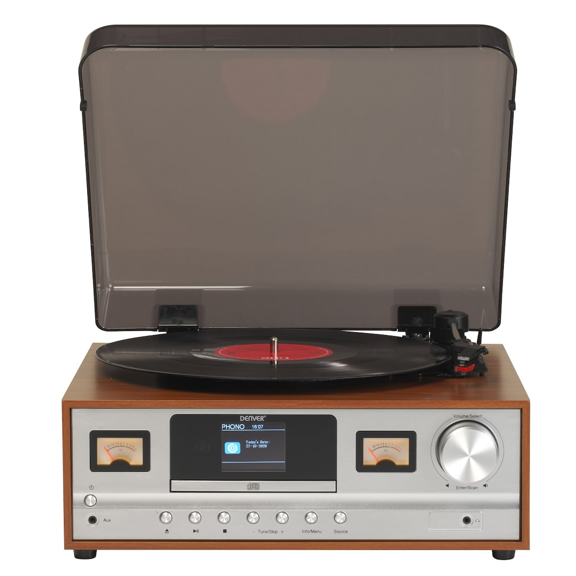 Denver MRD-52LW Light Wood – Retro Musikcenter mit DAB+, Bluetooth, VU-Metern & Plattenspieler