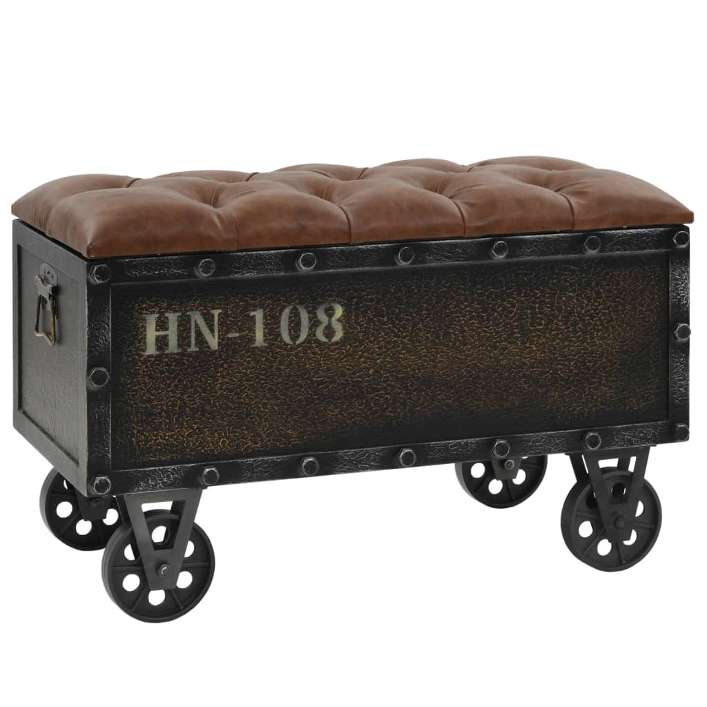 Helloshop26 - Aufbewahrungsbank 80,5 x 41 x 50 cm Massivholz und braunes Kunstleder 02_0021245
