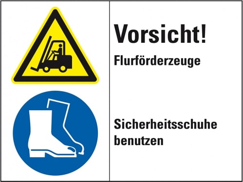Aufkleber I Kombischild Vorsicht! Flurförderzeuge..., gemäß ISO 3864-2, Folie, 200x150mm